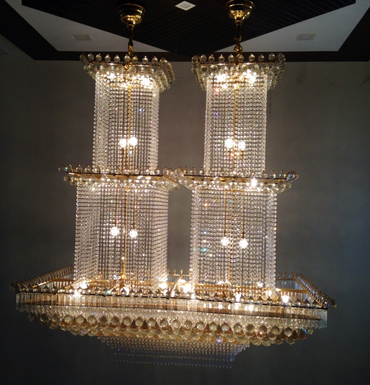 The lit-up chandelier